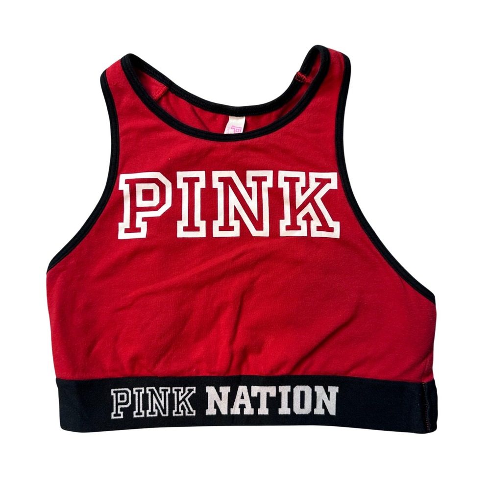 Victoria's Secret PINK Crop Top Women XS Red Pink Nation‎ Racerback Sporty Logo